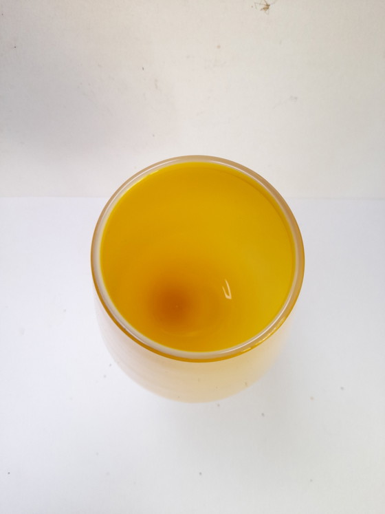 Image 1 of Large pedestal vase in yellow opaline glass