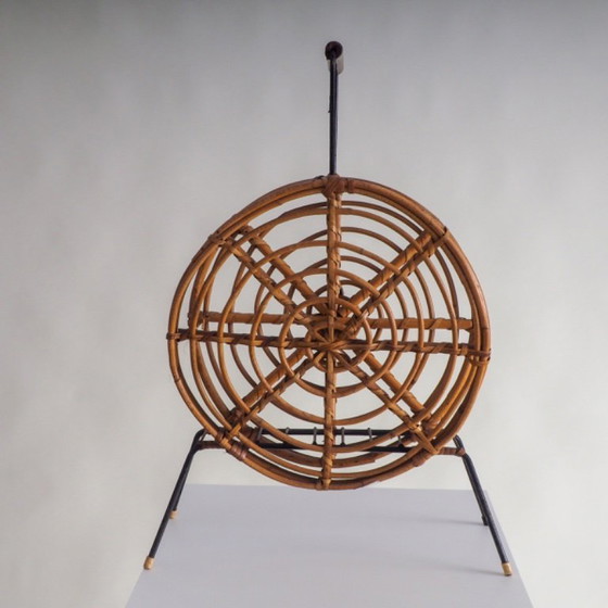 Image 1 of Mid Century Round Rattan Magazine Holder