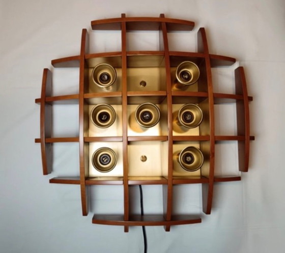 Iconica Wood Flush Mount Lamp with Angelo Brotto for Esperia – Wall lights, Brass (photo 16 of 30)