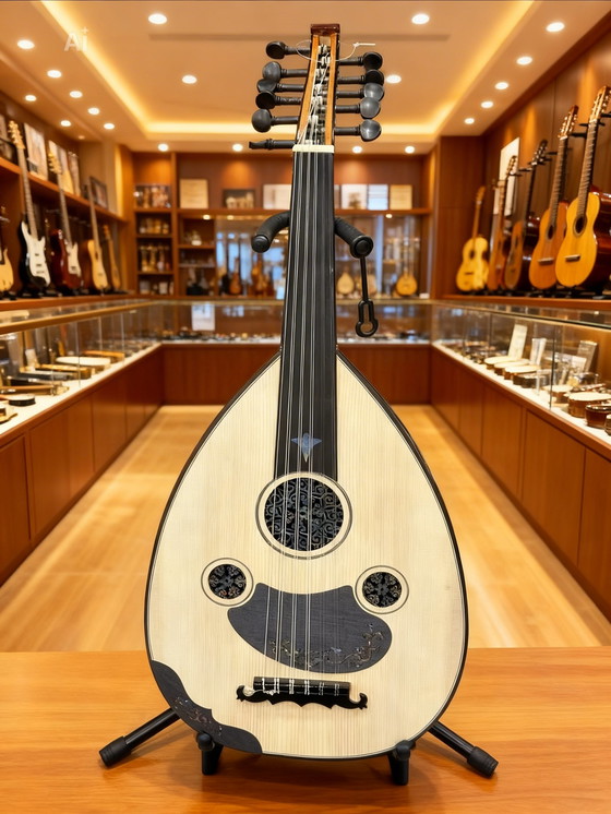 Image 1 of Oud Haut de Gamme Electro-Acoustique Turque Marron - Livraison Gratuite