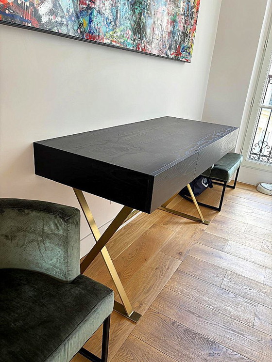 NV Gallery Console desk in black wood and brass, 3 drawers (photo 3 of 8)