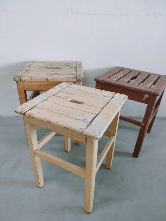 Image 1 of Brocante vintage/antique milk stool, side stool, side table (4 in stock).