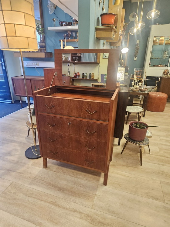 Danish Vintage Teak Dressing Table Chest of Drawers / Make-up Cabinet, Wood, Brown (photo 3 of 15)