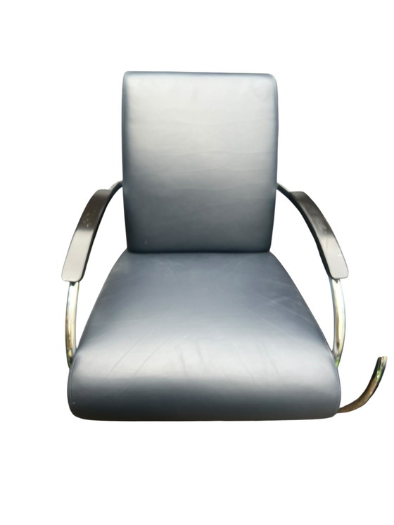 Image 1 of Set van 4 Jan des Bouvrie design fauteuils van leer model 5470 donkerblauw met certificaten