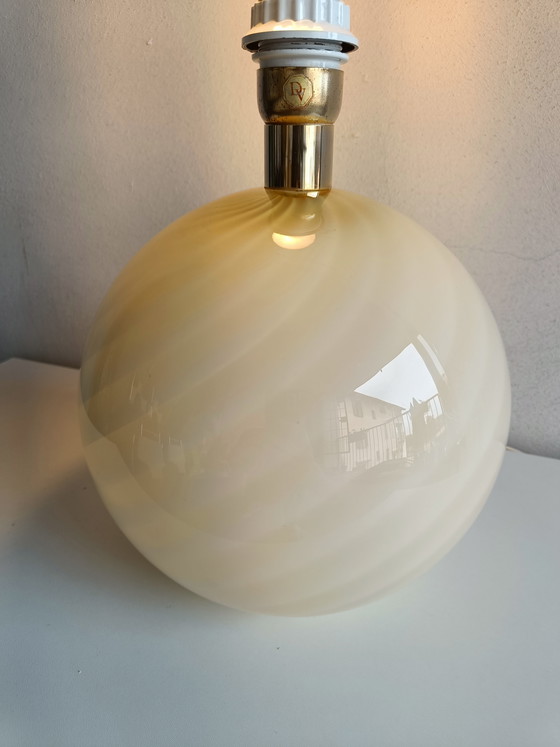Image 1 of Murano glass table lamp by Da Vinci, white swirl globe lamp, Italy 1970s