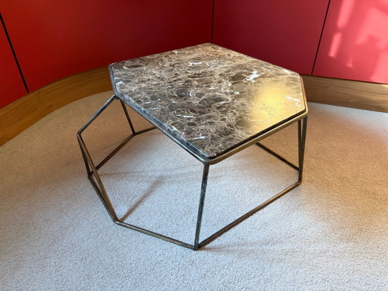 Image 1 of Henge W-Table side table by Massimo Castagna – S. Laurent marble, burnished brass, original invoice 2012