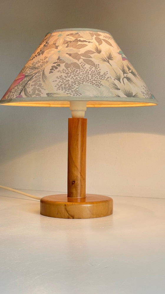 Image 1 of Vintage Pine Lamp with Floral Shade