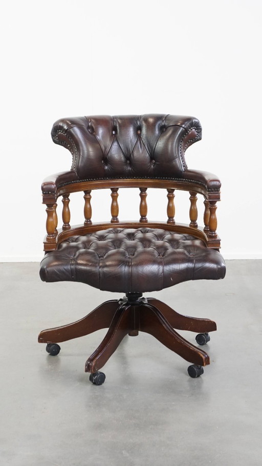 Chesterfield office chair on wheels, swivel and tilt in a dark brown color