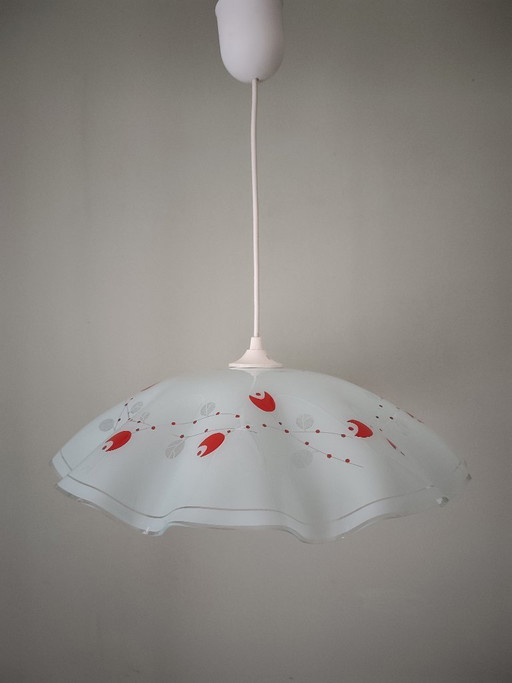 White Opaline Pendant Light with Red and Silver Floral Decoration – hanglampen, Glass