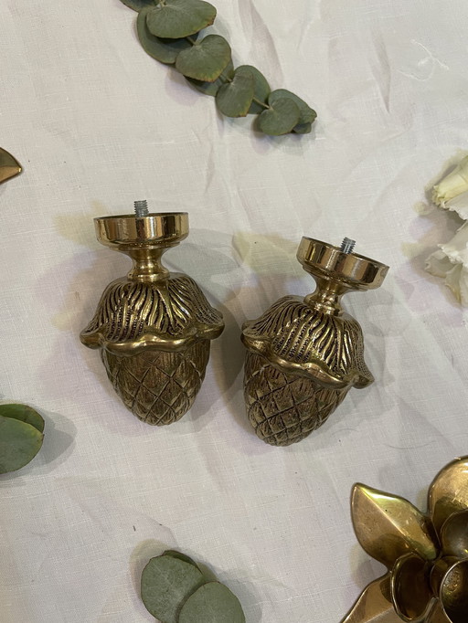 Een paar bronzen dennenappels