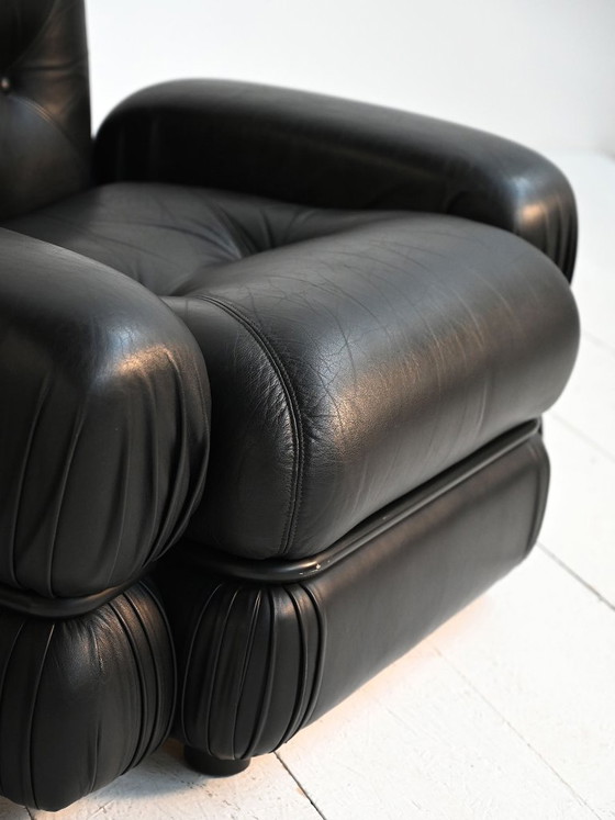 Image 1 of Sillones de cuero negro y acero tubular, década de 1970.