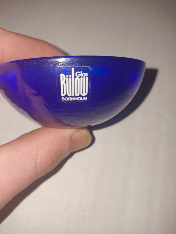 Image 1 of Blue glass candle holder, Danish mouth-blown, Bülow