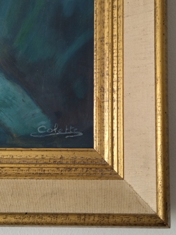 Image 1 of Vintage painting from the 1960s/70s, inspired by Picasso's Blue Period, signed Colette, 51x41 cm
