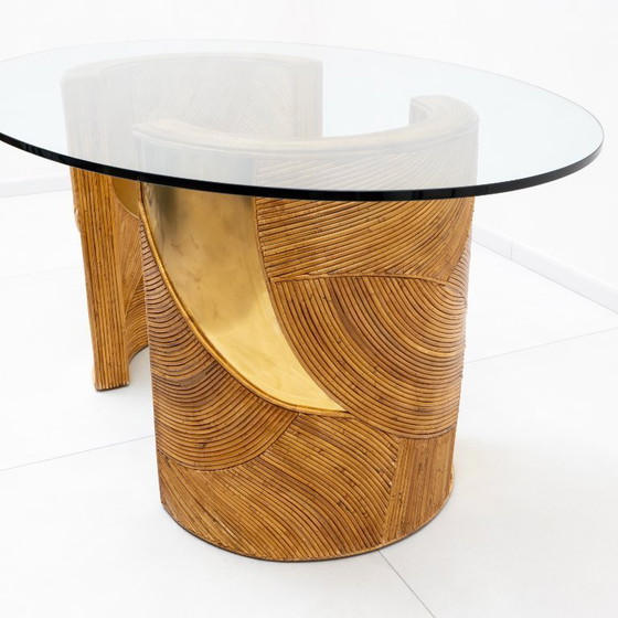 Image 1 of Mid-Century Modern Italian Rattan and Brass Dining Table by Vivai del Sud, 70s