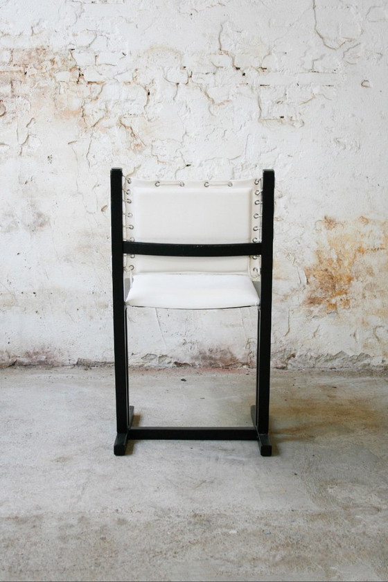 Set of 4 vintage black and white Casala 'Safari' chairs, Dining chairs, Skai (photo 7 of 13)