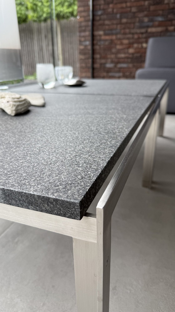 Image 1 of 2x tavolini da caffè M2 in acciaio inox con piano in pietra