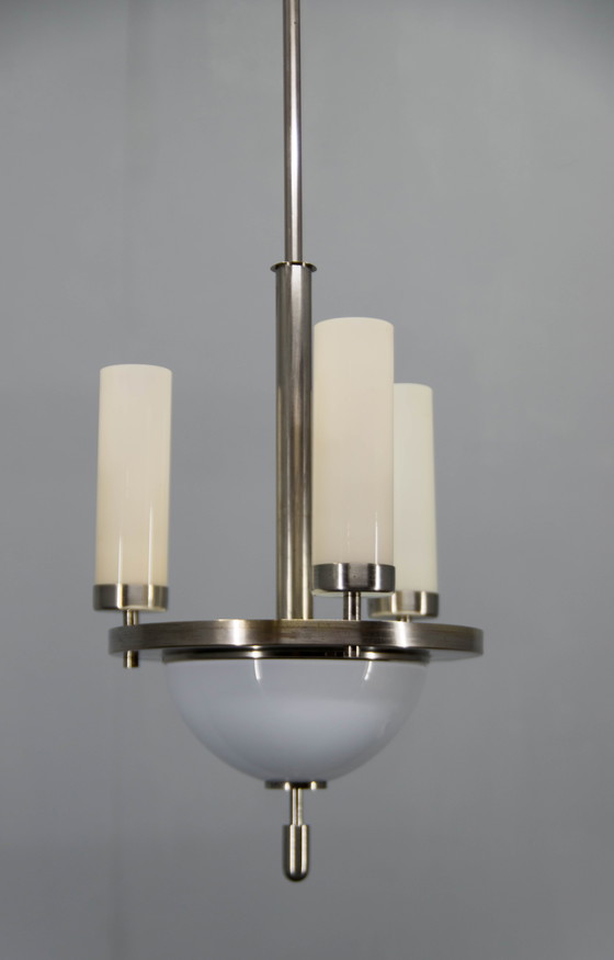 Image 1 of Art Deco Tubular Nickel Plated Chandelier, 1920S, Restored