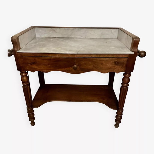 Meuble Table de Toilette Ancien en Acajou et Marbre