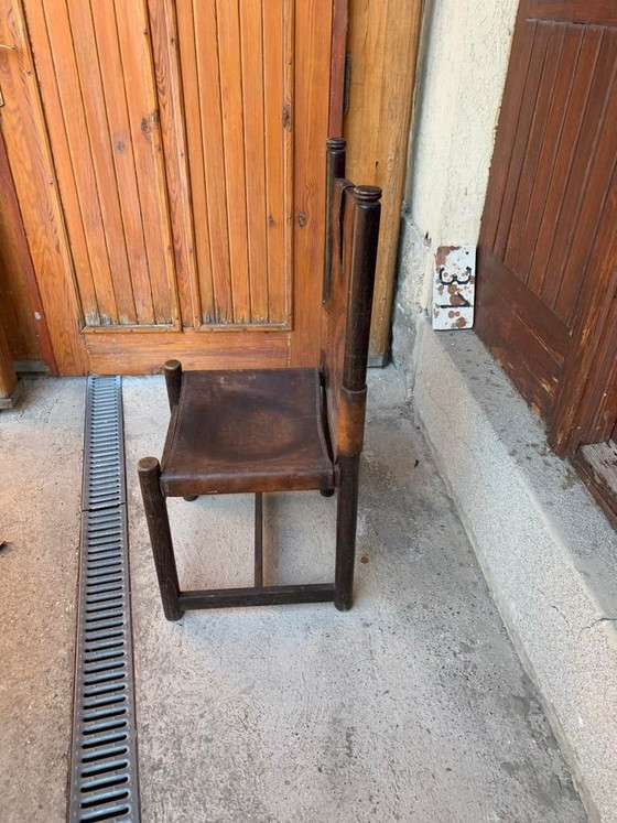 Sillón de cuero Craftsman, años 70 – Sillones reclinables, Madera (photo 4 of 5)