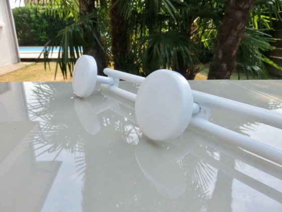 Image 1 of White Lacquered Metal Coat Rack with 3 Coat Hooks, 80s', wall-mounted