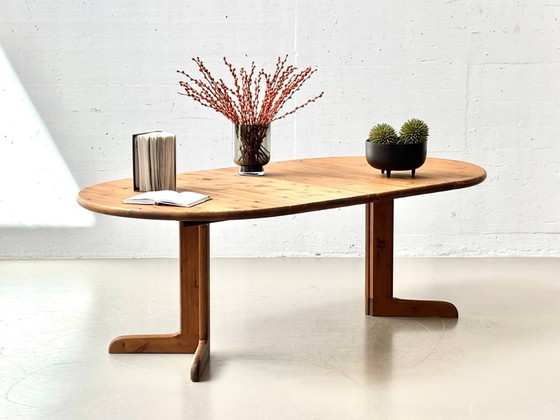 Image 1 of Table de salle à manger extensible en pin teinté foncé, années 1970