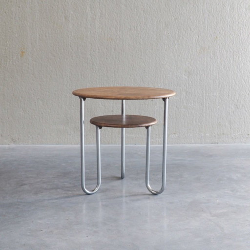 Bauhaus-Beistelltisch mit zwei Ebenen – bijzettafels, Chrome, Leather (photo 2 of 15)