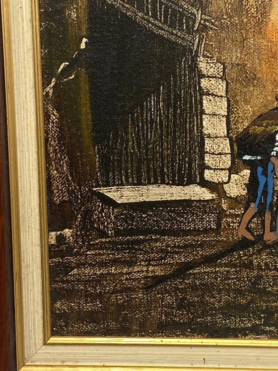 Peruvian Costumbrista painting on canvas, Andean street scene, Centro Artesanal Magdalena, Lima (photo 6 of 9)