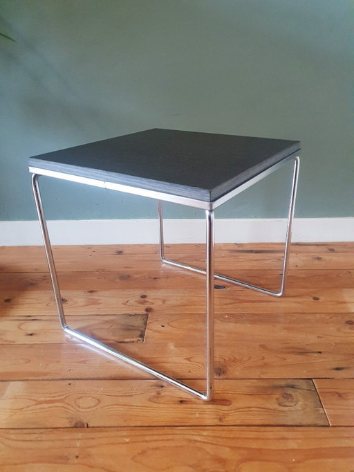 Mesa auxiliar vintage - cromada - madera teñida en ébano