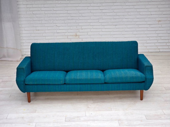 Image 1 of 1970s, Danish 3-seater sofa, furniture wool, teak wood.
