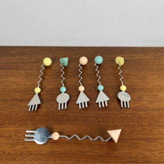 Image 1 of Raro set di 6 forchette da dessert Memphis, Giappone, 1980