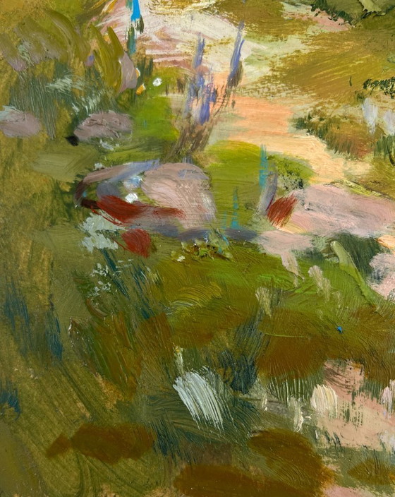 Image 1 of Original Oil Painting Summer Nature Landscape House on the hill