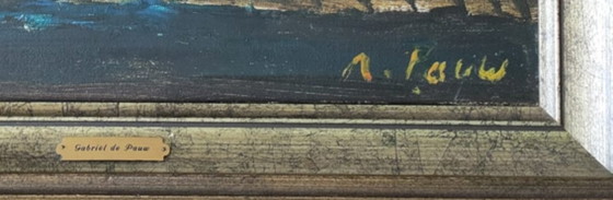 Dipinto Gabriel de Pauw, paesaggio incorniciato, Dipinti e disegni, Tela, Legno, Giallo, Expressionisme (foto 4 di 5)