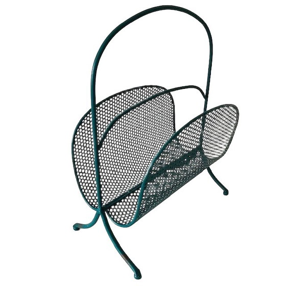 Image 1 of Vintage Design Newspaper Rack Magazine Basket Metal Turquoise 1980's