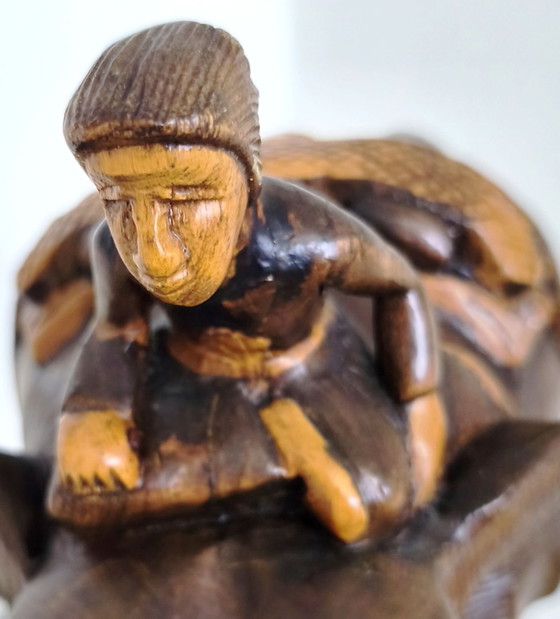 Sgabello / Tavolino elefante thailandese intagliato a mano in legno massello di Suar – Incl. statuetta (photo 15 of 15)