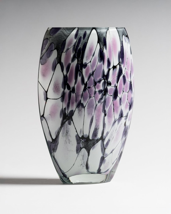 Image 1 of Large Murano Art Glass Vase 1980s • Hand Blown • Violet Black White Postmodern Italian