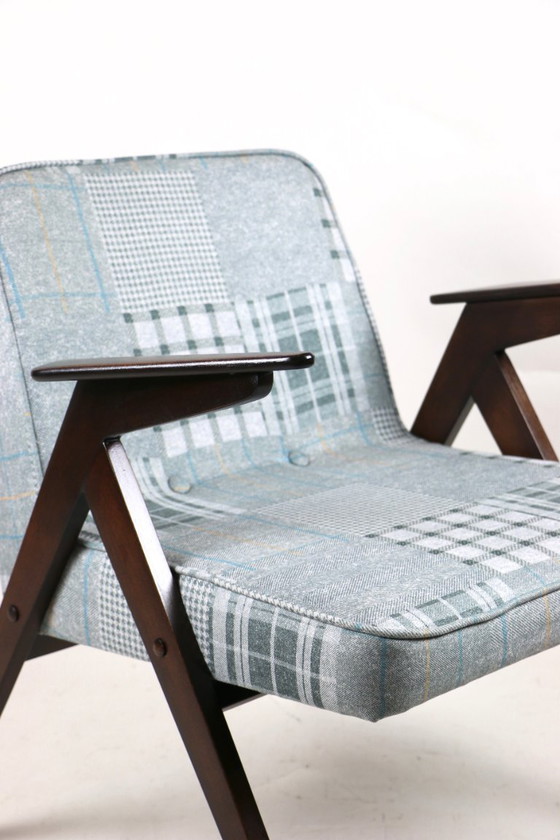Image 1 of Fauteuil Bunny à carreaux gris-bleu par Józef Chierowski, années 1970
