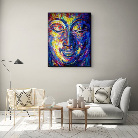 Image 1 of Unique hand-painted Buddha painting "Inner Joy" – Seksak Jaichumchen – 100 × 120 cm