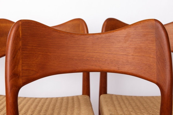 Image 1 of Set of 4 Danish Dining Chairs by Arne Hovmand-Olsen for Mogens Kold, 1960s Mid Century Teak Chairs with Danish Cord Seats