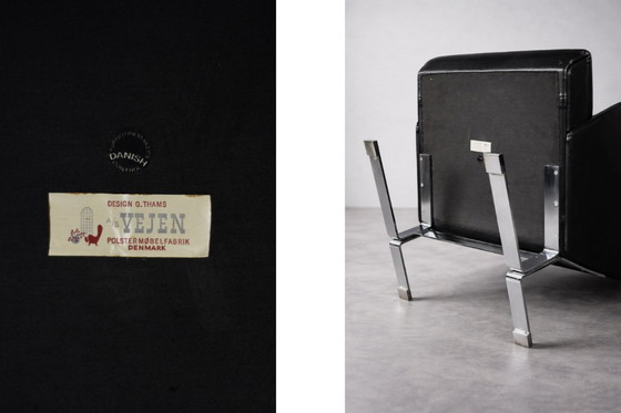 Image 1 of Vintage Mid-Century Modern Danish Black Leather Lounge Chair by Georg Thams for A/S Vejen Polstermöbelfabrik, 1960s