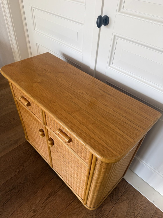 Buffet bas en rotin vintage / petite armoire années 80, Bois, Marron (photo 12 sur 15)