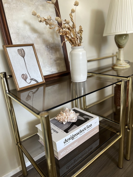 Image 1 of Tables de chevet vintage en laiton doré