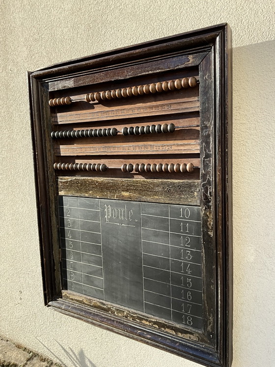 Image 1 of Tabellone segnapunti da biliardo francese antico in legno – Pezzo da parete per caffè/bistrot, circa 1900