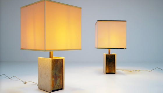 Image 1 of Couple travertine lamps, 1970's