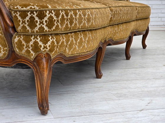 Image 1 of 1950s, Danish 3-seater sofa, furniture velour, carved ash wood.