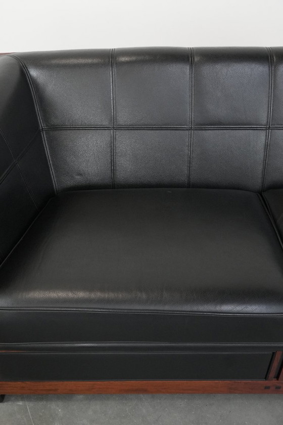 Image 1 of Art Deco Schuitema black leather 2.5-seater designer sofa from the Decoforma series with beautiful woodwork
