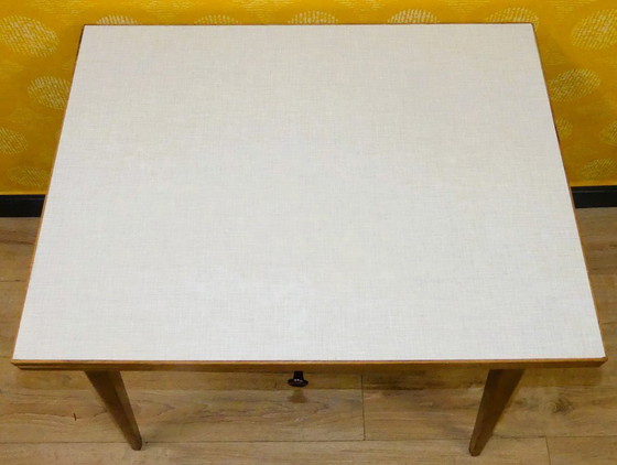 Image 1 of Table de cuisine pratique des années 50 79x59/118 mécanisme pliant-rotatif avec tiroir rétro vintage