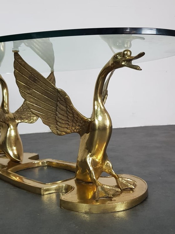 Image 1 of Hollywood Regency brass coffee table swan