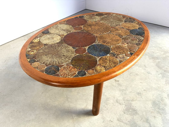 Mid Century Danish Teak And Tile Tue Poulsen Coffee Table By Haslev, 1960s, Ceramic, Wood, Beige (photo 7 of 14)