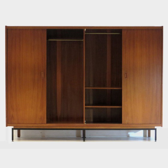 Image 1 of Grote vintage design kledingkast in teak met schuifdeuren, 1960s