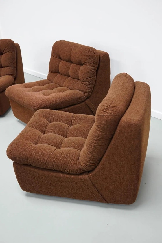 Image 1 of Divano modulare tedesco vintage a 3 posti in bouclé marrone, anni '70
